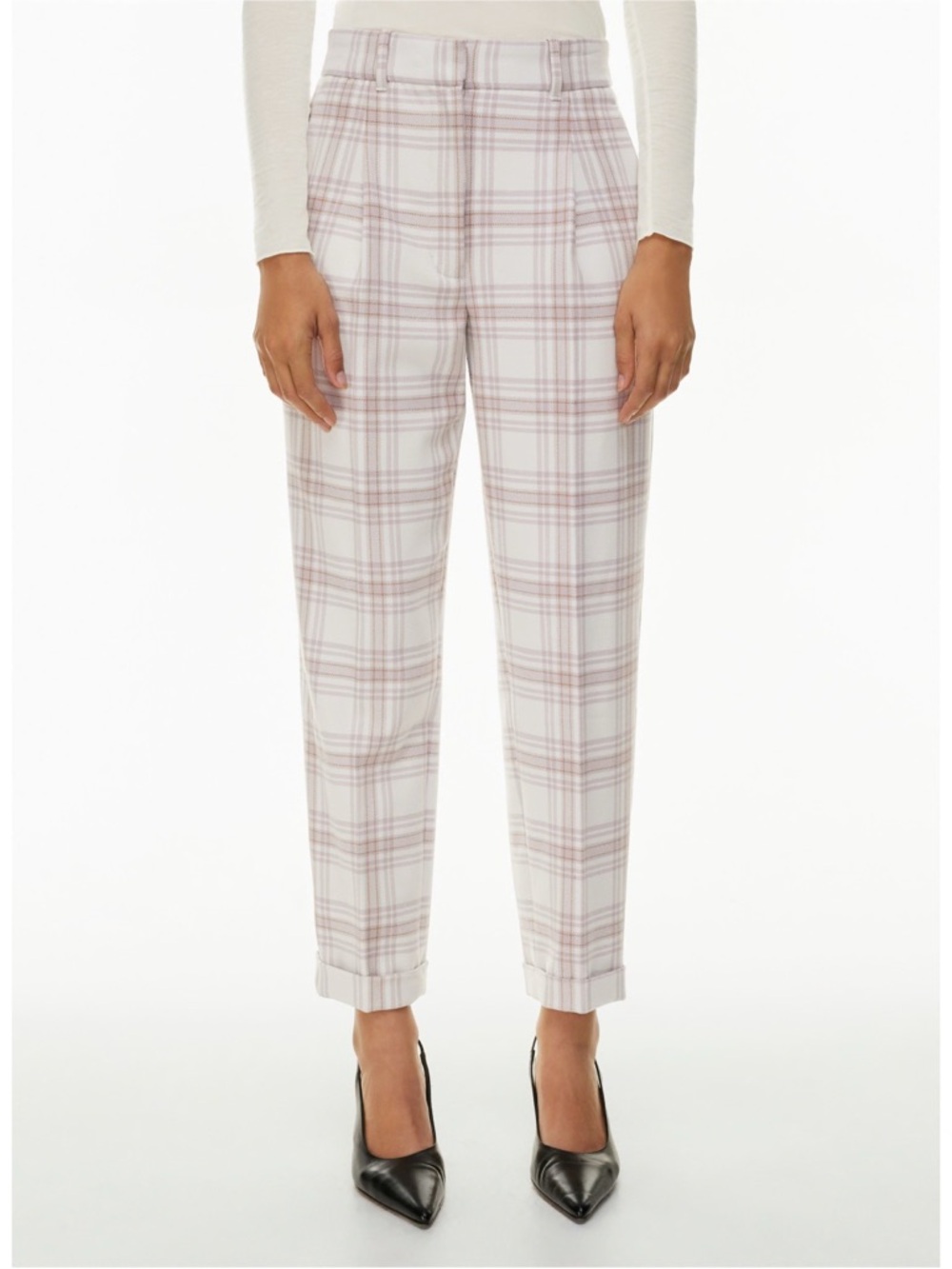 Wilfred Aritzia Pants Women’s 6 Purple and White Carrot High-Rise Plaid LIKE NEW